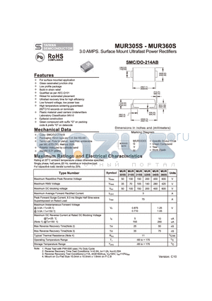 MUR360S datasheet - 3.0 APMS. Surface mount Ultrafast Power Rectifiers