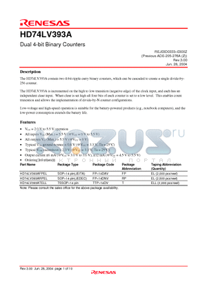 HD74LV393AFPEL datasheet - Dual 4-bit Binary Counters