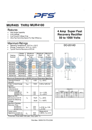 MUR405 datasheet - 4 Amp Super Fast Recovery Rectifier 50 to 1000 Volts