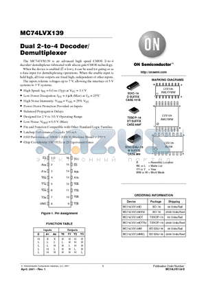 MC74LVX139MEL datasheet - Dual 2-to-4 Decoder/ Demultiplexer