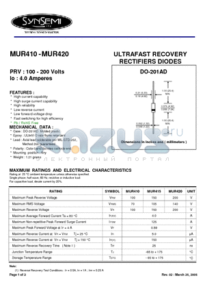 MUR410 datasheet - ULTRAFAST RECOVERY RECTIFIERS DIODES