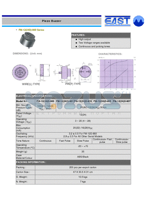 FM-12D-903 datasheet - High output, Two Voltage ranges available, Continuous ans pulsing tones