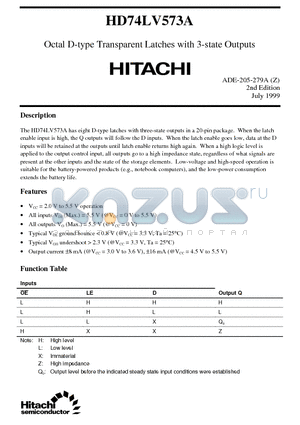 HD74LV573A datasheet - Octal D-type Transparent Latches with 3-state Outputs
