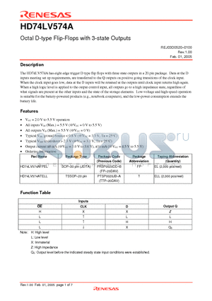 HD74LV574AFPEL datasheet - Octal D-type Flip-Flops with 3-state Outputs