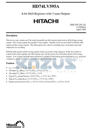 HD74LV595A datasheet - 8-bit Shift Registers with 3-state Outputs