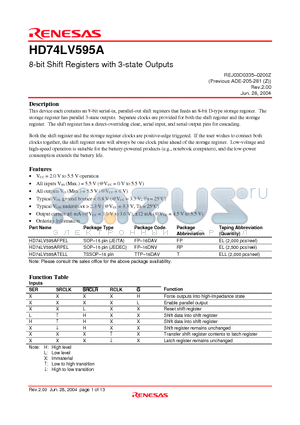 HD74LV595AFPEL datasheet - 8-bit Shift Registers with 3-state Outputs