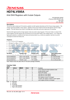 HD74LV595ATELL datasheet - 8-bit Shift Registers with 3-state Outputs