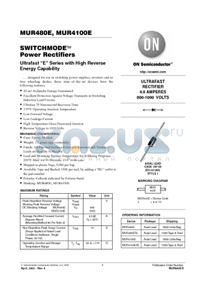 MUR4100E datasheet - SWITCHMODE Power Rectifiers