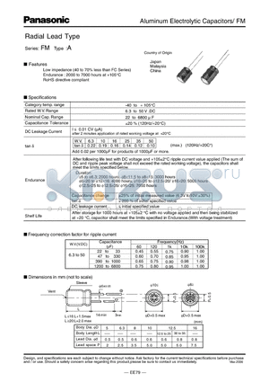 EEUFM datasheet - Aluminum Electrolytic Capacitors/ FM, Radial Lead Type