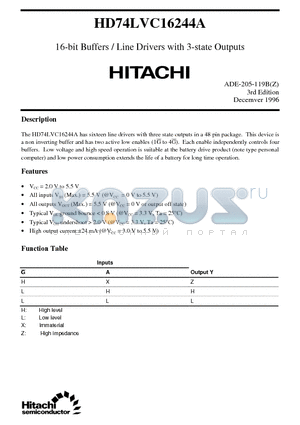HD74LVC16244A datasheet - 16-bit Buffers / Line Drivers with 3-state Outputs