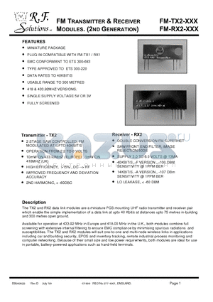 FM-RX2-418F-3V datasheet - FM TRANSMITTER & RECEIVER MODULES. (2ND GENERATION)