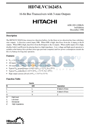 HD74LVC16245A datasheet - 16-bit Bus Transceivers with 3-state Outputs