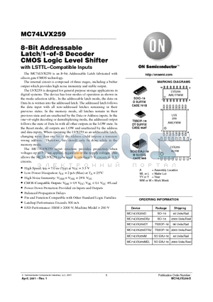 MC74LVX259D datasheet - 8-Bit Addressable Latch/1-of-8 Decoder CMOS Logic Level Shifter