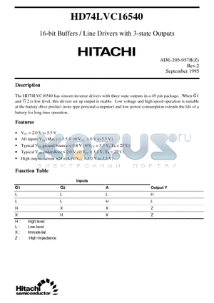 HD74LVC16540 datasheet - 16-bit Buffers / Line Drivers with 3-state Outputs