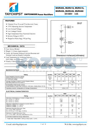 MUR420 datasheet - SWITCHMODE Power Rectifiers