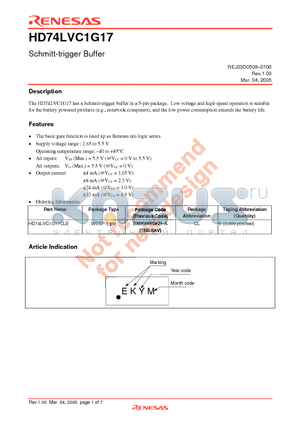 HD74LVC1G17 datasheet - Schmitt-trigger Buffer