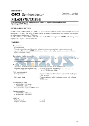 ML63187B datasheet - 4-Bit Microcontroller with Built-in1024-Dot Matrix LCD Drivers and Melody Circuit, Operating at 0.9 V