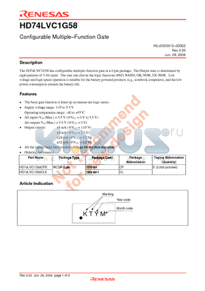 HD74LVC1G58CLE datasheet - Configurable Multiple-Function Gate