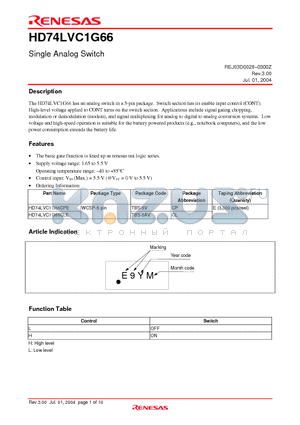 HD74LVC1G66 datasheet - Single Analog Switch