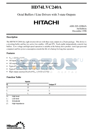 HD74LVC240A datasheet - Octal Buffers / Line Drivers with 3-state Outputs