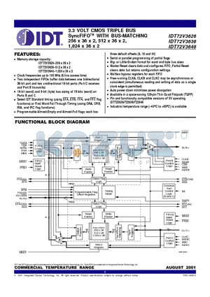 IDT72V3646L10PF datasheet - 3.3 VOLT CMOS TRIPLE BUS SyncFIFO WITH BUS-MATCHING 256 x 36 x 2, 512 x 36 x 2, 1,024 x 36 x 2