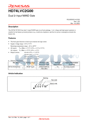 HD74LVC2G00CLE datasheet - Dual 2-Input NAND Gate