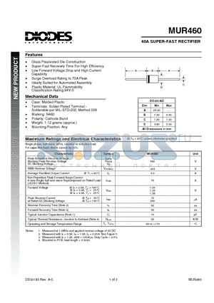 MUR460 datasheet - 40A SUPER-FAST RECTIFIER