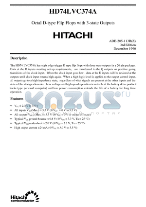 HD74LVC374A datasheet - Octal D-type Flip Flops with 3-state Outputs