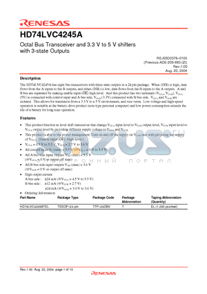 HD74LVC4245ATEL datasheet - Octal Bus Transceiver and 3.3 V to 5 V shifters with 3-state Outputs