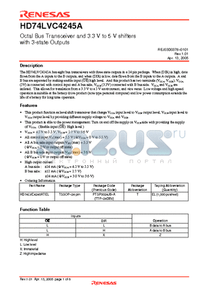 HD74LVC4245ATEL datasheet - Octal Bus Transceiver and 3.3 V to 5 V shifters with 3-state Outputs