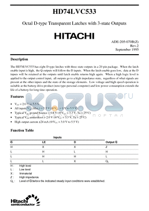 HD74LVC533 datasheet - Octal D-type Transparent Latches with 3-state Outputs