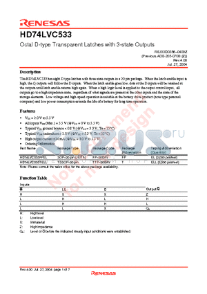 HD74LVC533 datasheet - Octal D-type Transparent Latches with 3-state Outputs