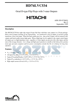 HD74LVC534 datasheet - Octal D-type Flip Flops with 3-state Outputs