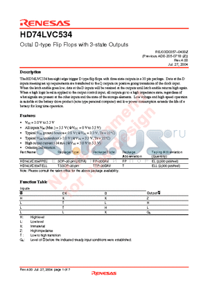 HD74LVC534 datasheet - Octal D-type Flip Flops with 3-state Outputs