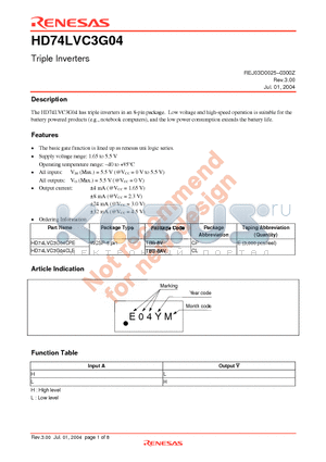 HD74LVC3G04CPE datasheet - Triple Inverters