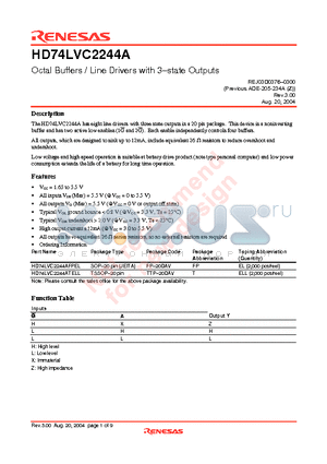 HD74LVC2244AFPEL datasheet - Octal Buffers / Line Drivers with 3-state Outputs