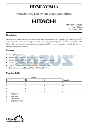 HD74LVC541A datasheet - Octal Buffers / Line Drivers with 3-state Outputs