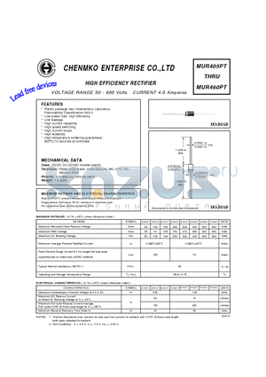 MUR460PT datasheet - HIGH EFFICIENCY RECTIFIER