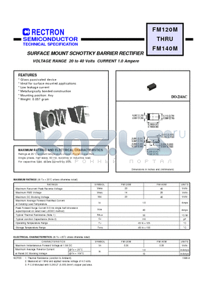 FM120M datasheet - SURFACE MOUNT SCHOTTKY BARRIER RECTIFIER (VOLTAGE RANGE 20 to 40 Volts CURRENT 1.0 Ampere)