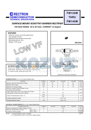 FM120M datasheet - SURFACE MOUNT SCHOTTKY BARRIER RECTIFIER