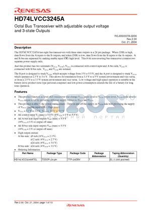 HD74LVCC3245A datasheet - Octal Bus Transceiver with adjustable output voltage and 3-state Outputs