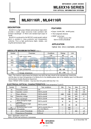 ML64116R datasheet - FOR OPTICAL INFORMATION SYSTEMS