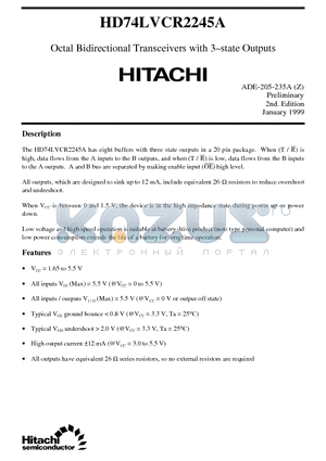 HD74LVCR2245A datasheet - Octal Bidirectional Transceivers with 3-state Outputs