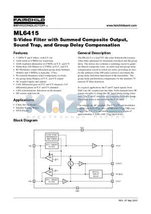 ML6415CS datasheet - S-Video Filter with Summed Composite Output, Sound Trap, and Group Delay Compensation