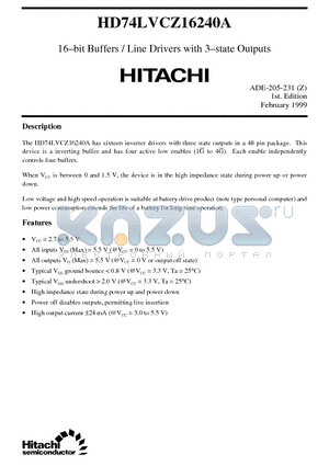 HD74LVCZ16240A datasheet - 16-bit Buffers / Line Drivers with 3-state Outputs