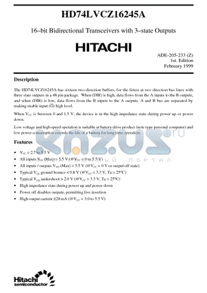 HD74LVCZ16245A datasheet - 16-bit Bidirectional Transceivers with 3-state Outputs