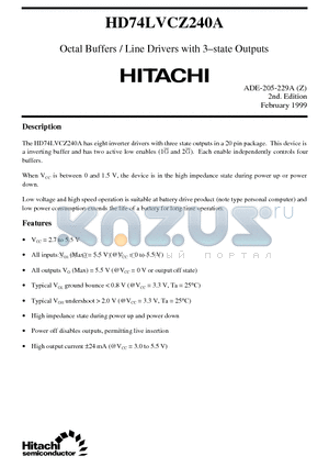 HD74LVCZ240A datasheet - Octal Buffers / Line Drivers with 3-state Outputs