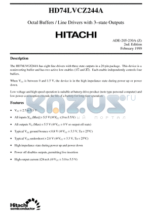 HD74LVCZ244A datasheet - Octal Buffers / Line Drivers with 3-state Outputs