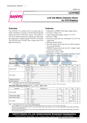 LC4102C datasheet - LCD Dot Matrix Common Driver for STN Displays