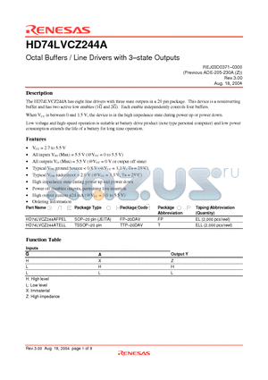 HD74LVCZ244ATELL datasheet - Octal Buffers / Line Drivers with 3-state Outputs